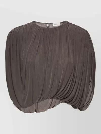Magda Butrym Draped Cupro Blouse Asymmetric Hem Buttons In Gray