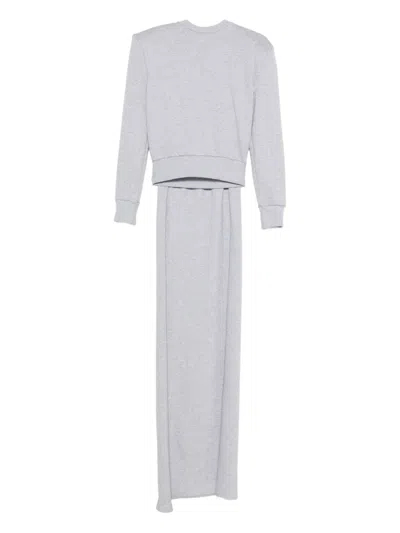 Magda Butrym Draped-detail Crew-neck Sweatshirt In Gray