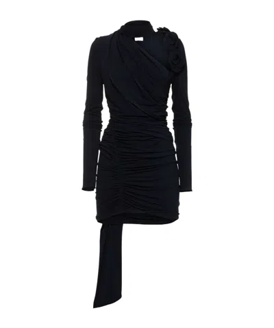 Magda Butrym Draped Jersey Mini Dress W/scarf In Black