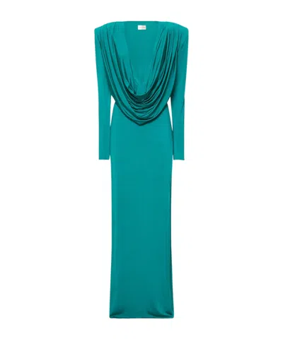 Magda Butrym Draped Viscose Jersey Long Dress In Petrol