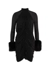 Magda Butrym Gathered Faux Fur-trimmed Mesh Minidress In Black