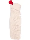 Magda Butrym One-shoulder Dress With Rose Embellishments In Neutrals