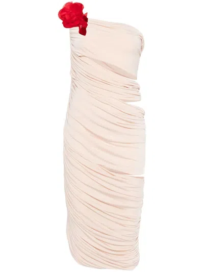 Magda Butrym One-shoulder Dress With Rose Embellishments In Neutrals