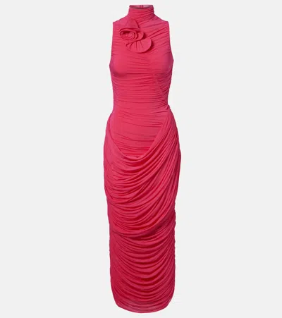 Magda Butrym Draped Floral-appliqué Midi Dress In Pink