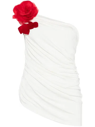 Magda Butrym Draped Floral Embellishment Blouse In White