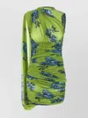 Magda Butrym Draped Floral One Shoulder Ruched Dress In Green