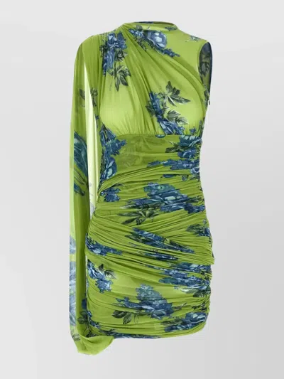 MAGDA BUTRYM DRAPED FLORAL ONE SHOULDER RUCHED DRESS