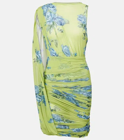 Magda Butrym Draped Floral Semi-sheer Minidress In Green