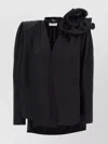 Magda Butrym Draped Floral V-neck Blouse In Black