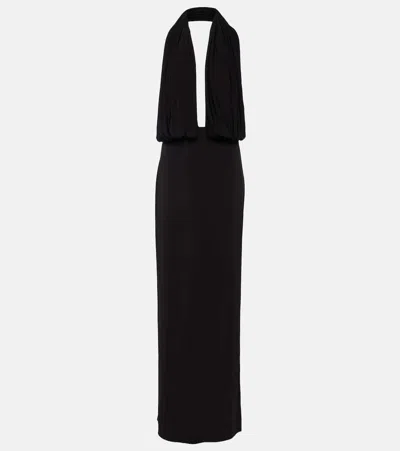 Magda Butrym Draped Halterneck Jersey Gown In Black