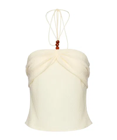 Magda Butrym Draped Halterneck Top With Beads In Cream In White