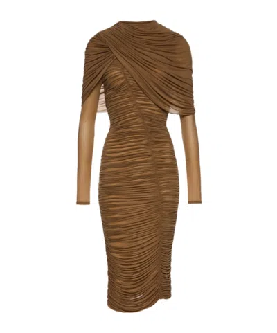 Magda Butrym Draped High-neck Midi Dress In Beige In Brown