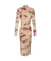 Magda Butrym Draped High Neck Midi Dress In Beige Print