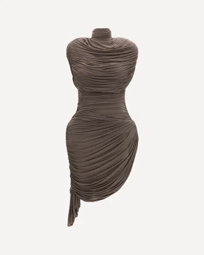 Magda Butrym Draped High-neck Dress In Brown