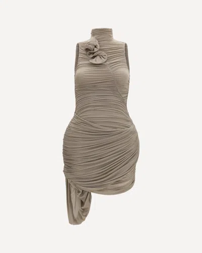 Magda Butrym Draped High-neck Dress In Brown