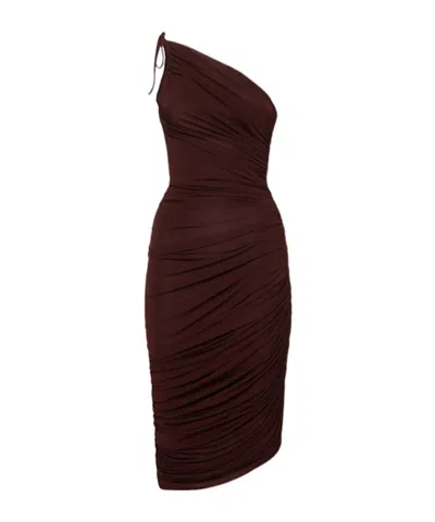 Magda Butrym Draped Jersey One Shoulder Midi Dress In Brown