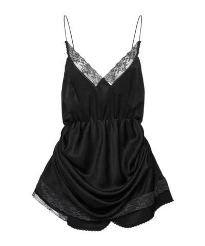 Magda Butrym Draped Lace-trim Slip Mini Dress In Black