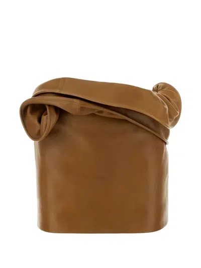 Magda Butrym Ss26 Leather Draped Mini Skirt In Brown