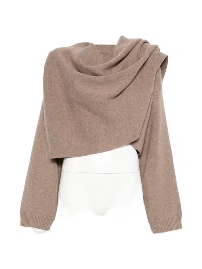 Magda Butrym Draped Long-sleeve Cardigan In Brown