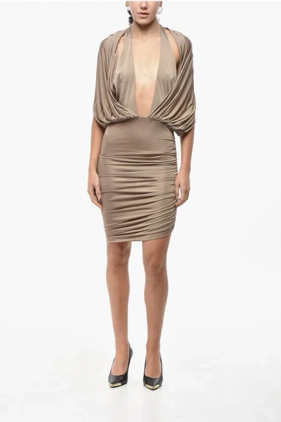 Magda Butrym Draped Minidress With Cape Detail In Neutral