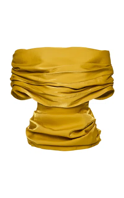 Magda Butrym Draped Off-the-shoulder Top In Gold