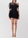 Magda Butrym Draped One Shoulder Sheer Overlay Dress In Black
