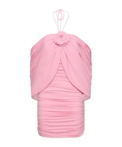 Magda Butrym Women Mini Pink Dress With Cape And Rose Patch In Stretch Polyamide Woman