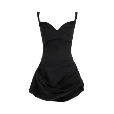 Magda Butrym Draped Poplin Mini Dress In Black