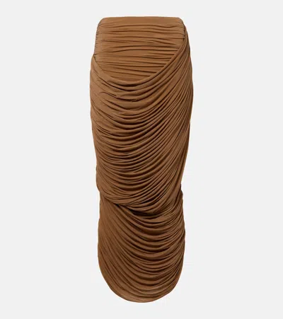 Magda Butrym Draped Ruched Jersey Midi Skirt In Brown