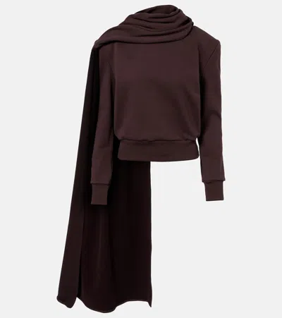 Magda Butrym Draped Scarf-detail Cotton Sweatshirt In Brown