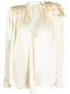 Magda Butrym Satin Blouse With Padded Shoulders And Draped Detail In Nude