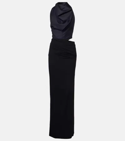 Magda Butrym Draped Silk Maxi Dress In Blue
