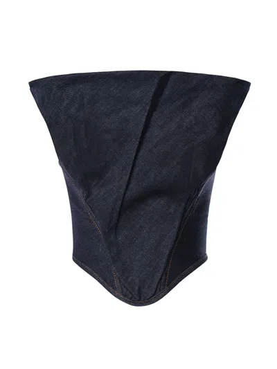 Magda Butrym Draped Strapless Denim Corset In Navy