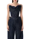 Magda Butrym Draped Strapless Denim Corset In Navy