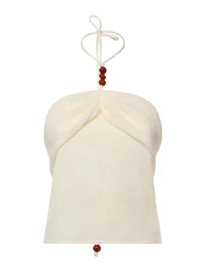 Magda Butrym Draped Top With Beads In White