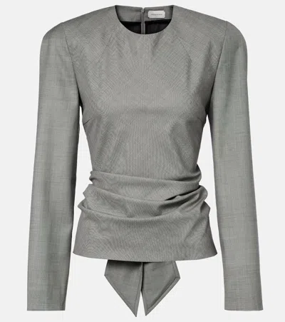 Magda Butrym Draped Wool Blouse In Gray