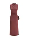 Magda Butrym Burgundy Draped High Neck Midi Dress