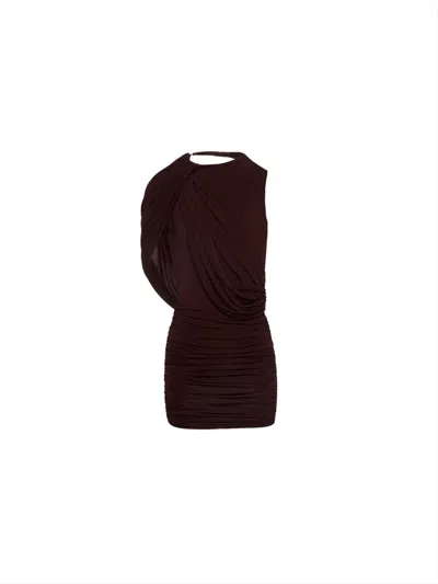 Magda Butrym Asymmetrical Draped Mini Dress Bordeaux In Brown