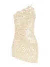 Magda Butrym Mini Crochet Lace Dress With Asymmetric Hem In Gold