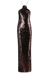 Magda Butrym Sequin Long Dress In Brown