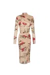 Magda Butrym Draped High Neck Midi Dress In Beige Print In Beige