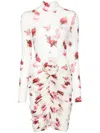 Magda Butrym Floral-appliqué Sheer Jersey Minidress In Beige
