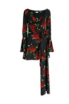 Magda Butrym Black Flared Mini-dress With Floral Print All-over In Viscose Woman In Black Print