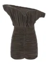 Magda Butrym Sculptural One-shoulder Mini Dress With Rose Petal Detail In Brown