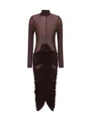 Magda Butrym Long Sleeve Sheer Midi Dress In Burgundy