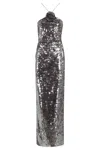 Magda Butrym Long Sequin Dress With Floral Appliqué In Gray
