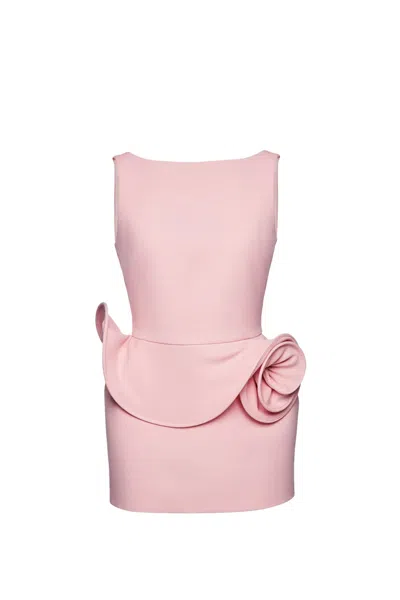 Magda Butrym Boat Neck Floral Applique Dress In Pink