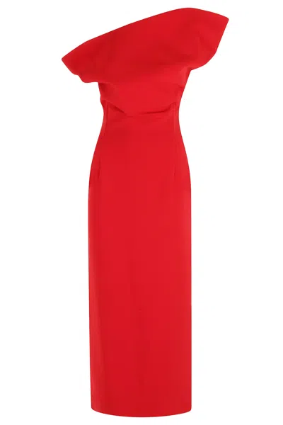 Magda Butrym Sculptural Neckline Midi Dress With Bare Shoulders In Red
