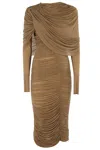 Magda Butrym Draped High-neck Midi Dress In Beige In Brown