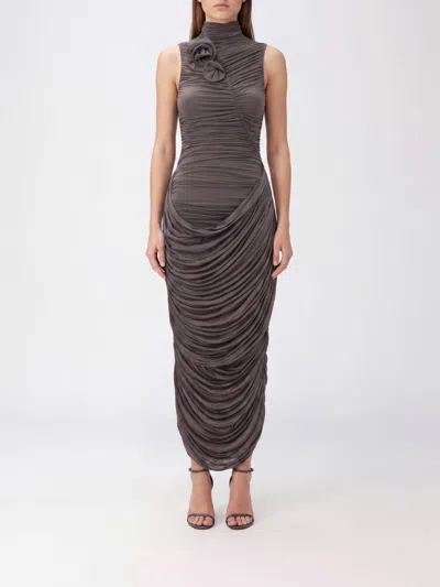 Magda Butrym Grey Solid Turtle Neck Midi Dress In Gray